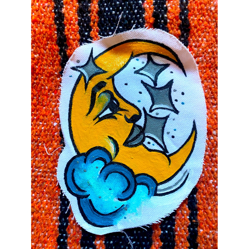 Thinking Moon Handpainted Canvas Patch